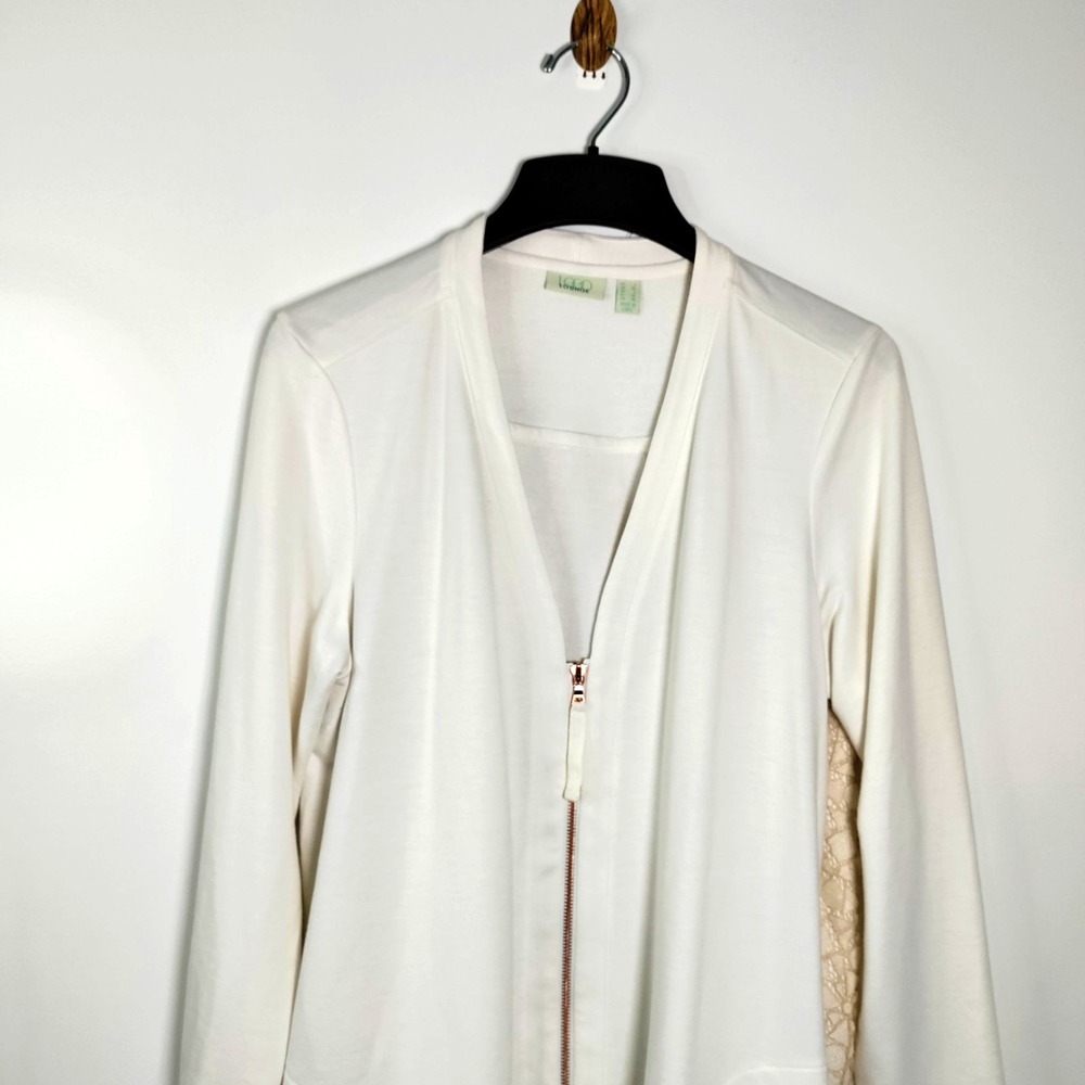 LOGO Lounge Ivory Full Zip Cardigan Jacket Lace Back Women 2X Cottage Core Lagun - Picture 4 of 15
